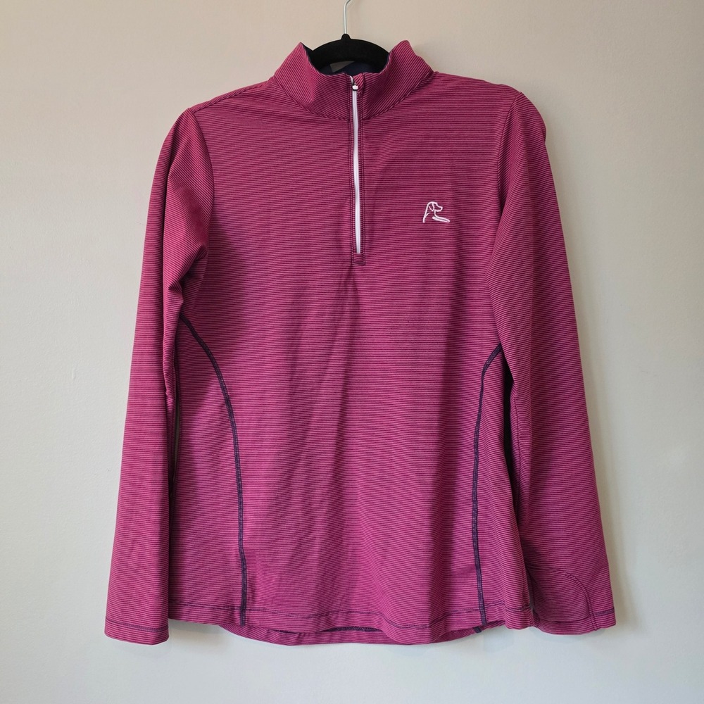 Rhoback Womens Pink Navy Striped Quarter Zip Pullover Performance Top Size M